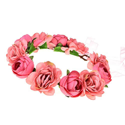 Floral Fall Romantic Flower Crown Hair Wreath Bridal Headpiece Blush Purple Flower Headband FL-06 (A-Blush)