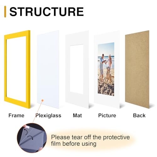 decorUhome 5x7 Picture Frame, Display Pictures 4x6 with Mat or 5x7 without Mat, Wall & Tabletop Display Photo Frame, Yellow, 1 Pack