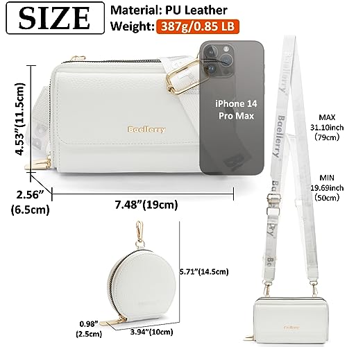 Handytasche zum Umhängen Kleine Handy Umhängetasche Damen PU Leder Handytasche mit Geldbörse zum Umhängen Crossbody Schultertasche mit Kartenfächer, Verstellbarem Schultergurt (Weiß) – Bild 4