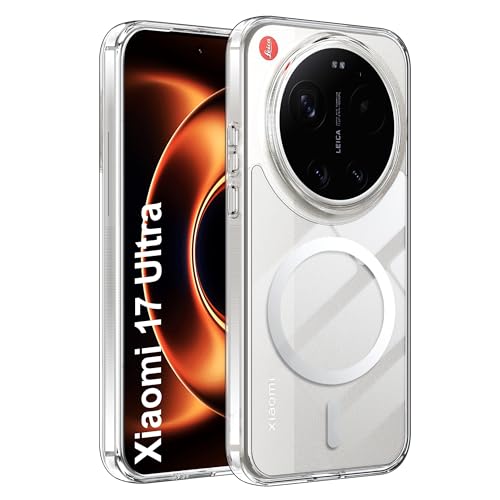 Fitudoos Hülle für Xiaomi 17 Ultra Robuste PC-Rückseite Case+Stoßfesten TPU-Kante Militärischen Grad Schutz Hülle Schutz Magnetisch & Anti-Gelb Stoßfeste Handyhülle - Transparent