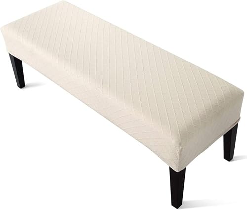 Street27® High Stretch Jacquard Dining Bench Cover Elastic Chair Covers - Anti-Dust Removable Bench Slipcover Washable Bench Seat Protector Cushion Cover for Living Room, Bedroom, (Beige)