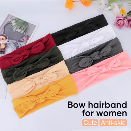 Image of DRESHOW 8 Pack Headbands for Women Bow Knotted Hair Band Facial Cloth Rabbit Ears Running Sport Elastic Hair Wrap