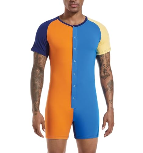 Mono de manga corta Landofgenie pijama Henley transpirable masculino