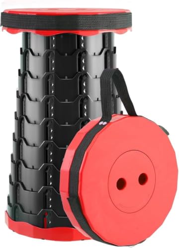Image of IKURAM Retractable Folding Stool Portable Telescopic Stool Seat Sturdy Lightweight Adjustable Chair Foldable Outdoor Plastic Stools for Camping Hiking BBQ Fishing Garden Indoor Max 396lbs