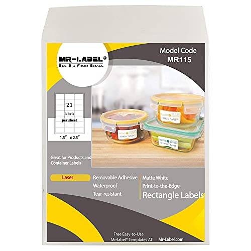 Mr-Label® impermeables Etiquetas adhesivas removibles - pegatinas duradero resistente a la rotura para la cocina | Las casas de subastas | De fabricación y almacenamiento | La organización y presentación (tamaño: 63,5 * 38,1 mm) (25 Hojas / 525pcs en total) Cover