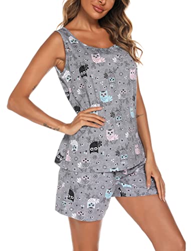 ENJOYNIGHT Women's Pajamas Set Sleeveless Tank Top and Shorts Sleepwear Set Summer 2 Piece PJS with Drawstring & Pockets3