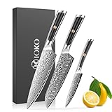 ioko Damaszenerstahl-Messer-Set, 3-teilig, Scharfe Klingen, Komfortable Griffe...