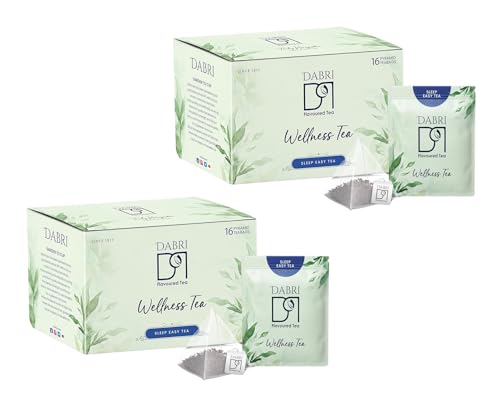 Image of Dabri Sleep Easy Wellness Tea 32 Pyramid Dip Tea Bags|Pack of 2 x 16 Bags Each|Pure Herbal Blend with Natural Taste|Antioxidant-Rich|Cognitive support|Detoxifies body|Releases anxiety