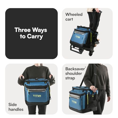 Image of Titan by Arctic Zone 60 Can Wheeled Cooler, Rolling Cart | Collapsible soft sided cooler, detachable rolling AT cart, insulated bag with leak proof lining, for travel, beach, picnic