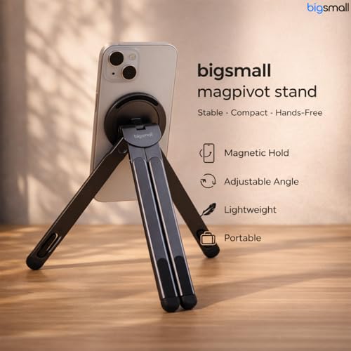 Image of Bigsmall Magpivot Portable Foldable Laptop,MacBook Stand with Magnetic Phone Holder, Lightweight Anti-Slip Aluminium Alloy Stand with Overheating Protection, Compatible with iPad and Tablets