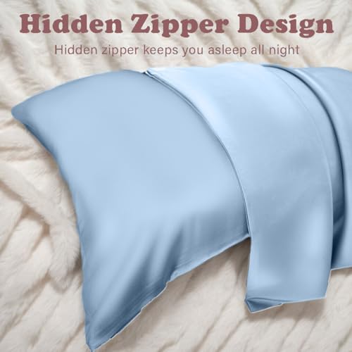 Mulberry Silk Pillowcase for Hair and Skin Queen Size 20"X 30" with Hidden Zipper Soft Breathable Smooth Cooling Pillow Covers for Sleeping(Blue,1Pcs) - image 6