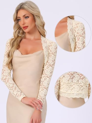 Image of Allegra K Floral Lace Bolero Shrug for Women Elegant Long Sleeve Sheer Cropped Lace Cardigan