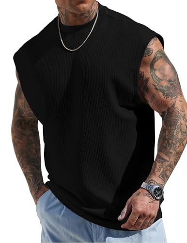 JMIERR Tank Top Herren Textur ärmellose Baggy T-Shirts Workout Muskelshirt Loose Fit Streetwear Schwarz XL