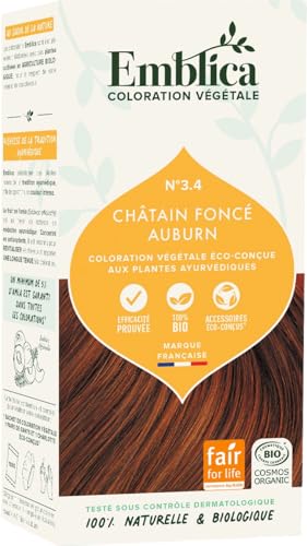 Emblica | Tinte vegetal orgánico para el pelo | No 3.4 castaño oscuro cálido | sin conservantes | Rico en amla | 100 g