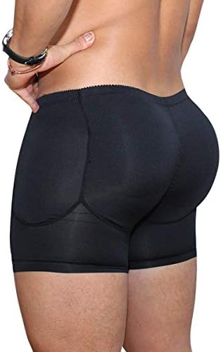 Men's Padded Shaper Shorts Hip Lift Boxer Briefs Slimming Shapewear Underwear, Detachable Pads Black