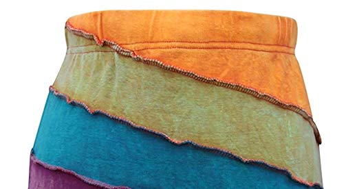 Shopoholic Fashion Women Summer Asymmetrical Cotton Elastic Waist Patchwork Rainbow Hippie Skirt2