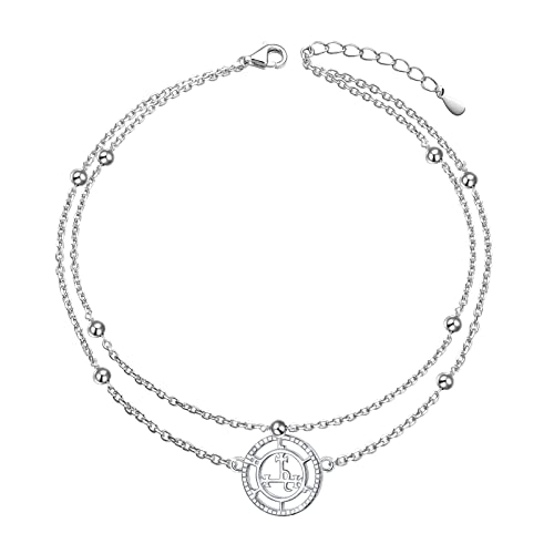 Image of Ladytree S925 Sterling Silver Boho Beach Double Layer Anklets Bracelet for Women Adjustable 9 to 11 inches