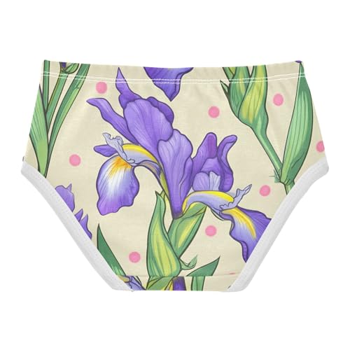 Purple Iris Flowers Green Leaves Beige Girls Underwear Toddlers 2t Cotton Girl Panties Cute Stylish Briefs Undies Kids2