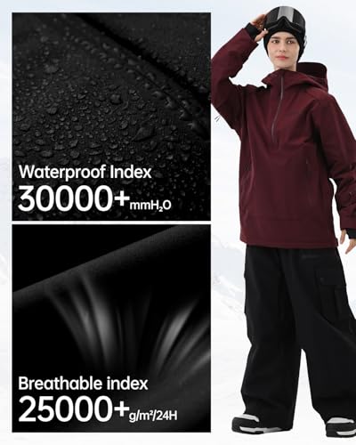 Image of Ski Jacket Women with Recco 3L Snowboard Anorak Pullover Baggy Coat Hooded Insulated Hoodie Waterproof Warm