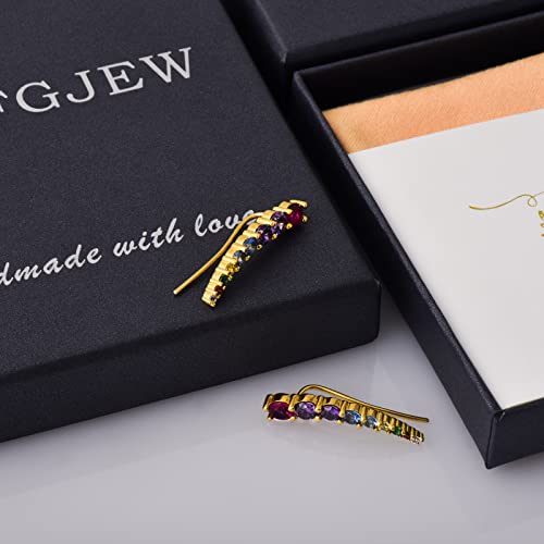 Crawler Earring For Women, Climber Earrings 9 Crystals Ear Cuffs Hypoallergenic Earrings Hoop Cartilage 14K Gold Plated Stud Earrings With Cz Jewelry For Mother's Gift Gift Birthday Anniversary (Colorful) #TOP5