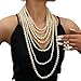 Bmirth Long Pearl Necklace Layered Pearls Necklace and Earrings Set Pearl Body Jewelry
