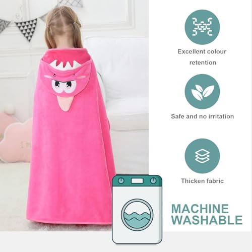 Image of MICHLEY Cartoon Hooded Baby Towel Unisex, Premium Soft Swimming Bathrobe Large Washcloths 31.5 inch x 53 inch for 0-9T (Pink Dinosaur)