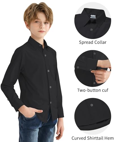 2T-16Y Boys' Stretch Long Sleeve Button Down Toddler Dress Shirt Wrinkle Free Oxford Uniform Shirt with Chest Pocket3