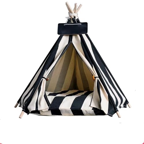 Dog Bed Tent Portable Pet Tent for Cats or Small Dogs Removable & Washable Indoor Dog House with Thick Cushion Cat Tents for Indoor Cats Soft Cozy Pet Teepee Dog Cabana Outdoor(White&Black)