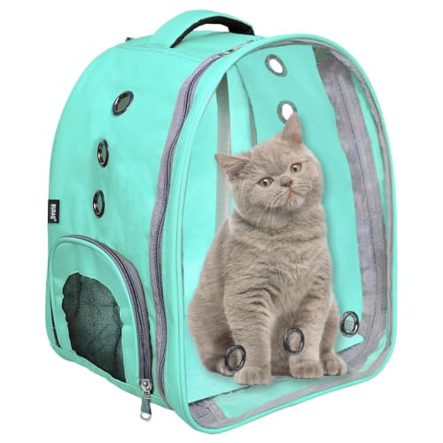 Image of Risan Buraq Pets Pet Backpack Transparent Cat & Small Dog Puppy Kitty Shihtzu Carriers for Breathable Airline Travel Approved Air Ventilation Backpack Size 17 x 13 x 11 inch Yellow (Seagreen)