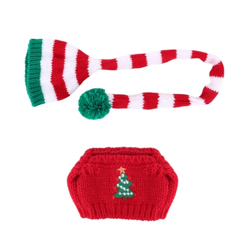 Fukaisu Weihnachtskleidung für Puppen, 17cm Weihnachtsoutfits Zubehör Gestrickter Schal Hut & Pullover für Plüschpuppe Urlaubskostüm