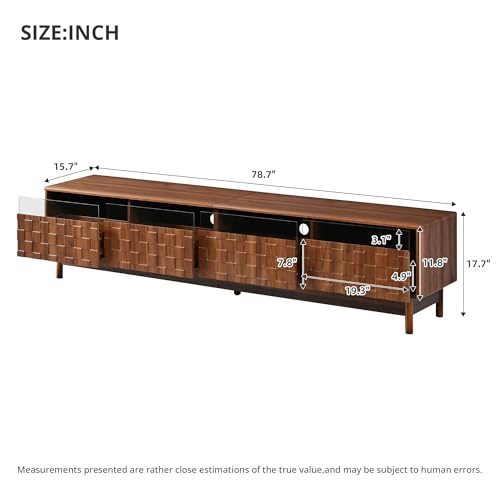 Image of Merax 78 inch TV Stand for TVs Up to 85 inch, Modern Entertainment Center with LED Lights, 4 Drawers & Glass Front, Media Console with Unique Mosaic Front Design for Living Room