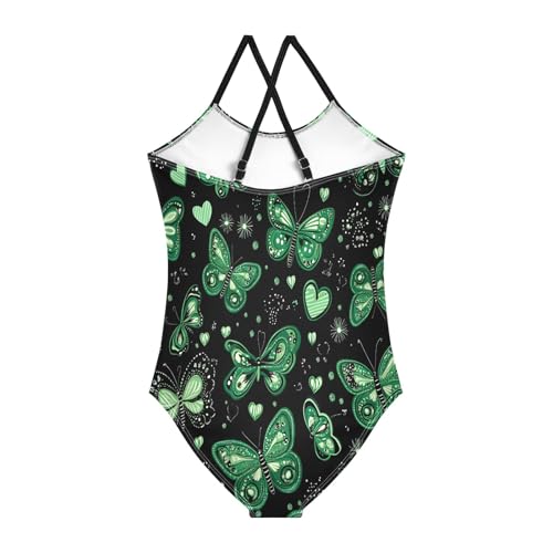 Girl's One Piece Swimsuit Green Butterflies Heart Beach Bathing Swimwear2