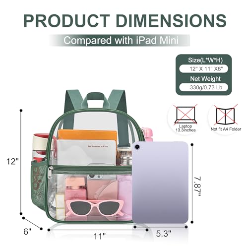 Image of Oraben Clear Backpack Stadium Approved, 12 x 6 x 11 in, Small Transparent Backpack for Concerts, Sports Events, Festivals, Travel, Waterproof PVC, Adjustable Straps, Women Men