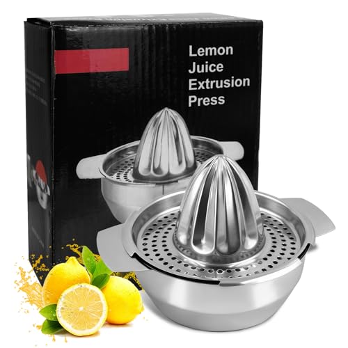 OVBOVA Presse-agrumes manuel en acier inoxydable - 450 ml - Pour citrons, citrons verts et oranges - Avec récipient de récupération - Passe au...