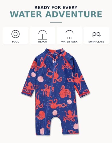 Image of VAENAIT BABY Zip & Snap Rash Guard Swimsuit, UPF 50+ One-Piece Long Sleeve Swimwear, Quick Dry Infant Beach Suit for 0~2T