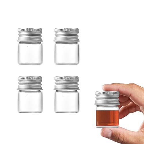 ZGGAZCA 4Pcs 5ml Glass Jars with Lids Mini Glass Bottles Tiny Miniature Bottles Screw Cap Vials Small Jar Containers Mini Bottle Vial with Little Caps for DIY Crafts Storage Decor and More
