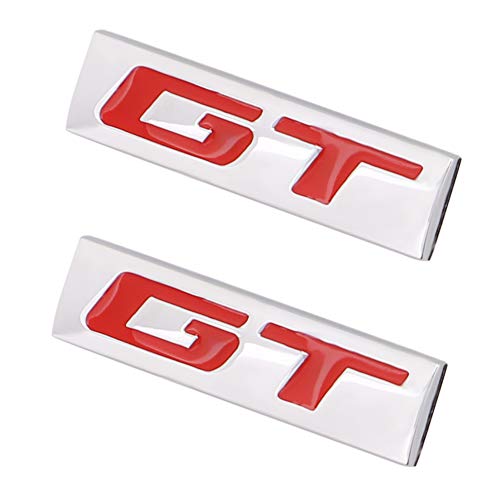Image of 2 Pcs GT Emblem 3D Metal Nameplate Badge Decal Car Side Rear Front Trunk Bumper Badge Sticker For Genesis Ford Mustang (Silver Red)