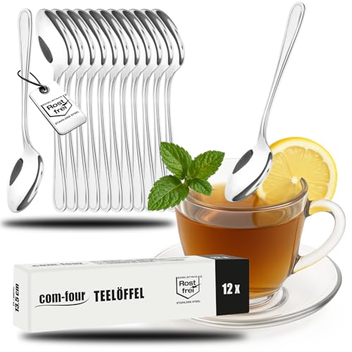 COM-FOUR® 12x Cucharitas de acero inoxidable con un diseño sencillo - Cucharas de postre y té - Aprox. 13,5 cm (12 piezas - 13,5cm)