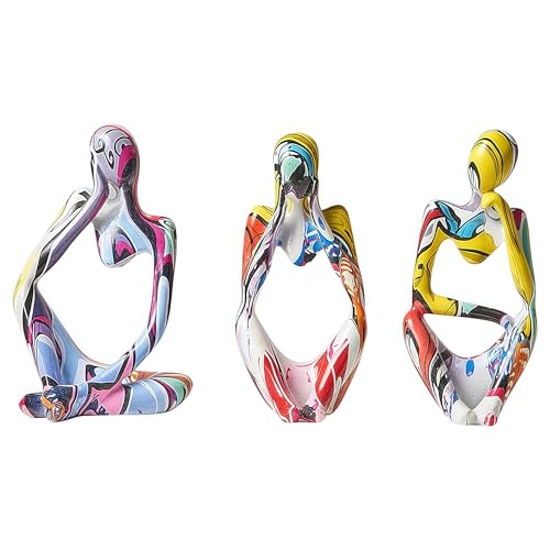 XINXUAN Colorful Graffiti Thinker Statue Sculptures-Colorful Decor for Home,Office, Living Room,Shelf,Bookshelf-Collectible Figurines-3PCS