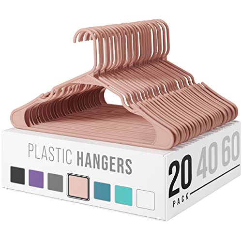 Plastic Clothes Hangers Heavy Duty - Durable Coat and Clothes Hangers - Lightweight Space Saving Laundry Hangers - Dorm Room Essentials for Collage Students Guys, Boys or Girls (20 Pack - Shell Pink)