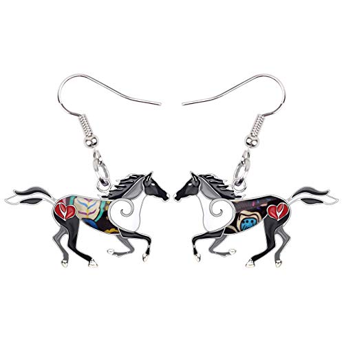 NEWEI Boucles d'oreilles Cheval en Émail Pendentifs Chevaux Bijoux pour Femme Accessoires Cadeau Charms (Gris)