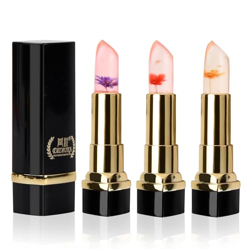 Natuce 3 Piezas Labial Flor Cambia de Color Pintalabios, Larga Duracion Hidratante Brillo de Labios Transparente Labial, Pintalabios Que Cambia de Color, Magico Bálsamo Lápiz Labial para Mujeres