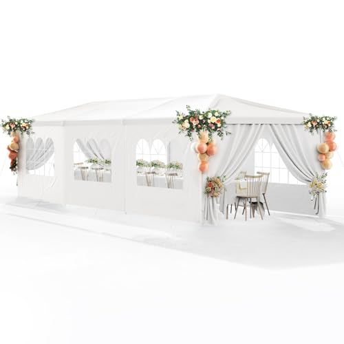 Party Tent 10x30 Outdoor Wedding White Tents for Parties, Heavy Duty Canopy Event Tents for Parties Gazebo Shelter with 8 Removable Sidewalls Waterproof Party Wedding BBQ Events Tent Shelter