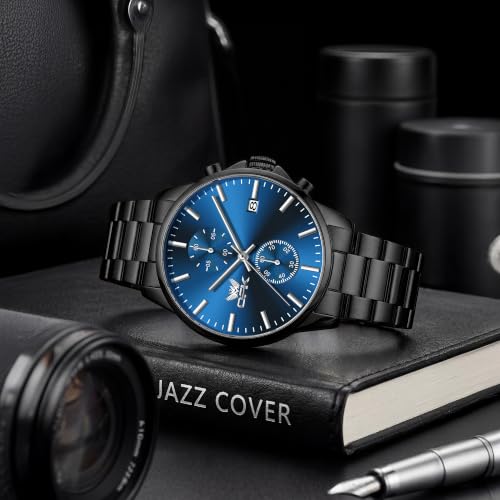 Image of OPK Mens Chronograph Watch Stainless Steel Strap Date Display Luminous Waterproof Business Wrist Watch