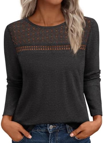 BTFBM Lace Long Sleeve Shirts Womens Tops Dressy Casual Knit Boho Lightweight Blouses Winter Clothing Fall Fashion