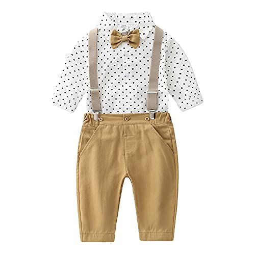 Image of Baby Boys Gentleman Outfits Suits, Infant Shirt+Pants+Bow Tie+Suspender Clothes Set,9-12M