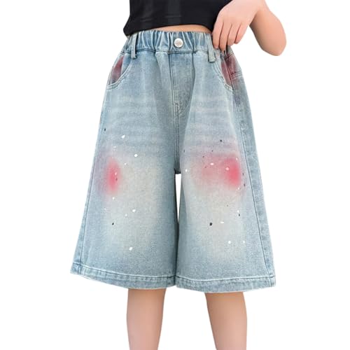 Moonker Kids Girls Bagge Bermud Jeans Distressed Thin Elastic Waist Knee Length Washed Denim Shorts Summer Y2k