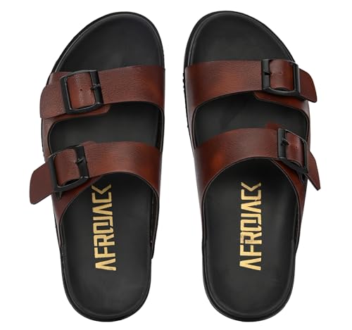Image of AFROJACK Men's Sandals | Casual Sandal /Slippers For Men With PU Upper | Comfortable Sole Stylish & Durable Design | Slip-on Style | Light Weight, s4500