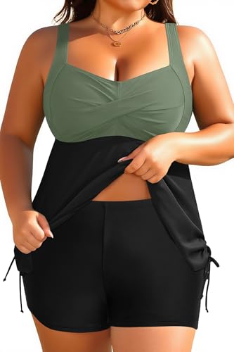 Image of Aqua Eve Women Plus Size Tankini Swimsuit Two Piece Flowy Swimdress Bathing Suits with Shorts