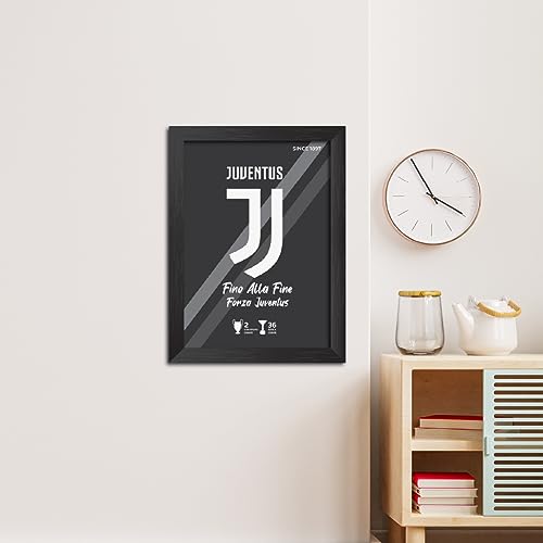 Image of TenorArts Juventus Football Club Poster White Logo Laminated Photo Frame Painting with Matt Finish Black Textures(12 inches x 9inches)
